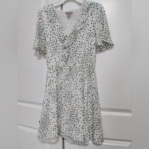 H&M White Mini Dress with Green Floral Print